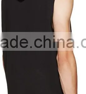 Sleeveless French Terry Vest Hoodie Beige Drawstring Hood Custom Embroidered Logo Zipper at Sides Shirt-tail Hem thumbnail-2
