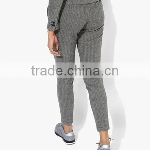 Woman Chinos Pants Slim Fit Latest Design Striped Grey Office Pants thumbnail-4