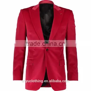 2017 Fashion Premium Quality Red Velvet Slim Fit Blazer for Men thumbnail-1