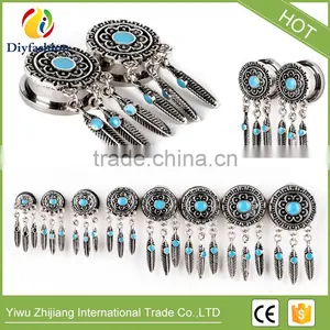 Bohemia Retro Feathers Long Tassel Stainless Steel Ear Plug thumbnail-1