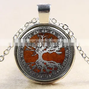 XP-TGN-LT-167 Latest Mandala Round Cabochon Family Tree Diy Image Time Gemstone Necklace For Promotional Gift thumbnail-2