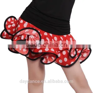 Girls Child Performance Latin Dance Skirt Suit Kid Dew Shoulders Lotus Leaf Polka Dot Dress thumbnail-3