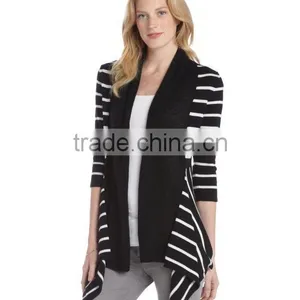 Cashmere Open Front Striped Cardigan Sweater thumbnail-2