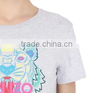 Custom Women Casual Short Sleeve Printed Cotton T Shirts,Oem Clothes Grey O Neck Printed T-Shirts For Women thumbnail-4