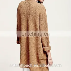 Super Luxe Without Buttons Long Cardigan Collarless Textured Coat thumbnail-6