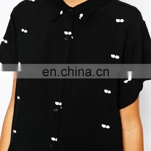 Simple Chiffon Printed Short Sleeve New Design Fashion Summer Blouse thumbnail-3