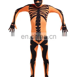 Orange Skull Jumpsuit Second Skin Suit Zentai Bucks Halloween Costume thumbnail-2