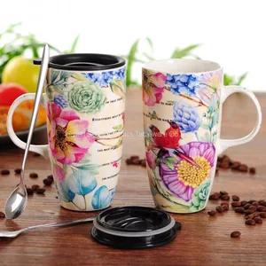 Gift Printed Ceramic Mug With Lid and Spoon for Christmas thumbnail-2