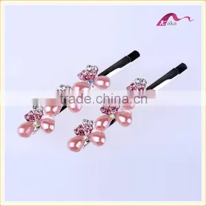 New Arrival Bottom Price Multi Colors Elegant Hair Grips Metal Crystal Decorated Bowknot Ceramic Beads Hair Clips For Girls Gift thumbnail-3