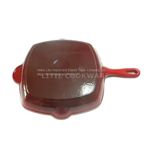 10 Inch Square Enamel Cast Iron Grill Pan Bakeware Supplier Square Cookware Set Wholesale thumbnail-1
