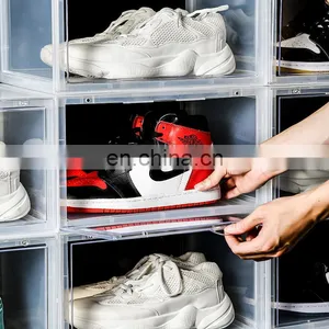 Rectangle DIY Stacking Foldable Tidy Display Shoe Container Transparent Portable Drop Front Organizer Plastic Shoe Box thumbnail-5