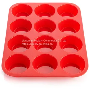 12Cups Food Grade Silicone  Round Cake Mould Cupcake Tin Muffin Mold Tray Baking Pan thumbnail-1