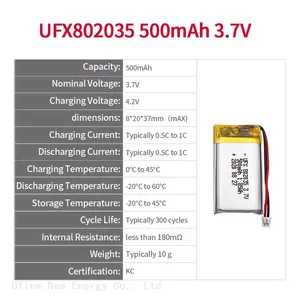 Chinese Lithium-ion Cell Manufacturer Wholesale Gamepad Battery UFX802035 500mAh 3.7V thumbnail-2