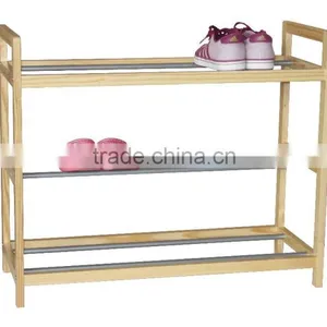Cheap Water-Proof Wooden and Metal 3 Tiers Shoe Rack thumbnail-1