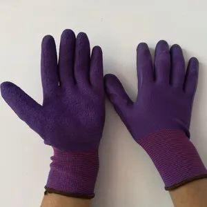 Purple Polyester Thread 13 Gauge Knitted Purple Foamed Wrinkled Latex Palm Coated Safety Work Gloves thumbnail-1