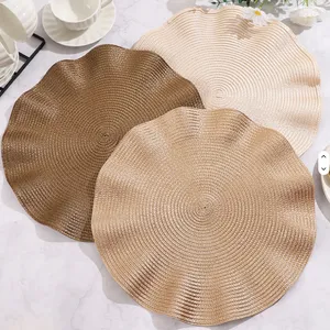 Wave Edge HOME COLLECTION Round 15 Inch Braided Woven Polypropylene Plastic Placemats (green ), Set of 4 thumbnail-5