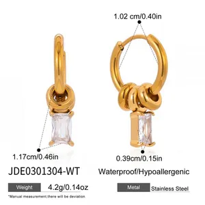 Stainless Steel Gold Plated Zircon Hoop Earrings Geometric Charm Huggie Earrings for Women Jewelry thumbnail-1