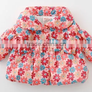 Japanese Wholesale Products High Quality Cute Infant Girl Winter Clothes Flower Pattern Shirring Jacket thumbnail-3