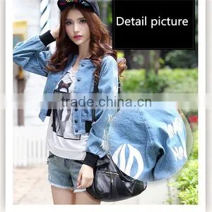 DJ213872 Slim Ladies Apparel New Design Woman Denim Jeans Jacket Woman HOT SELLING 2014 China Wholesale Garment Slim Shape thumbnail-1
