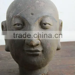 Chinese Antique Wooden Buddha Head Sculpture thumbnail-1