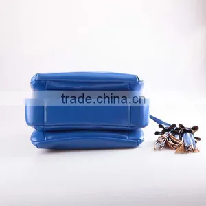 4083 Trendy Design Blue Plain Texture PU Three Compartment Combined Fashionable Ladies Latest Handbag thumbnail-5