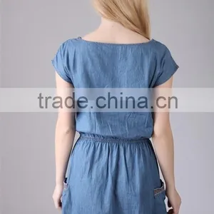 2015 Fashion High Quality Most Fashion Short Sleeve Denim Halter Dress For Women Ladies Europe Casual Dress Women Dresses thumbnail-3