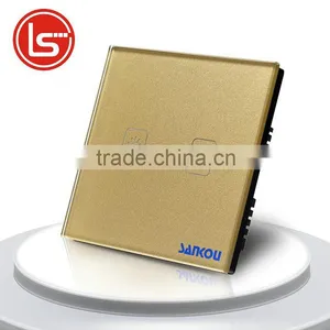 Free Shipping 2Gang1Way Touch Switches Golden Toughened Glass+LED Panel Wall Light Switch UK Standard AC220V/110V thumbnail-1