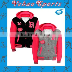 OEM Wholesale Fashion Girls Varsity Jacket With Hood thumbnail-1