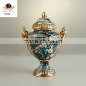 Hand Painting Home Decoration Big Marble Green Ceramic Flower Vase,porcelain Vase thumbnail-1