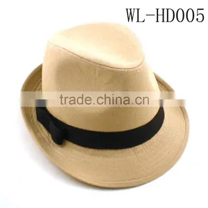 WL-HD005 100% COTTON CANVAS FEDORA WITH BLACK TRIM FOR WOMEN thumbnail-1