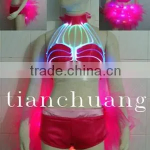 Sexy Belly Dance Dress / LED Ballet Dance Costumes for Sale / Light Pink Night Club Performance Short Dress thumbnail-3