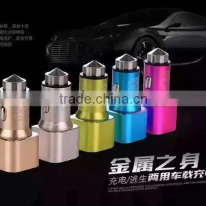 Aluminum Mini Micro Dual USB Car Charger Escape Equipment Metal Safety Hammer Shape Nipple Car Charger For Mobile Devices thumbnail-4