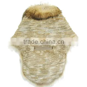 Women Bat-shawl Style Rabbit Fur Shawl With Raccoon Fur Collar,KZ14127 thumbnail-3
