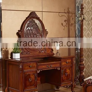 Yumian Luxury Royal European Style Oak Solid Wood Bedroom Furniture Set Bed Bedside Table Wardrobe Dressing Table Commode thumbnail-5