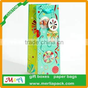 Assorted Bright Prints Paper Bags High Quality Birthday Gift Bags With Round Hang Tag thumbnail-1
