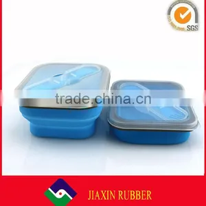 Wholesale Square Shape Foldable Silicone Lunch Containers Custom Design Lunch Box With Fork and Spoon for Save Kitchen Space thumbnail-1