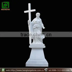 Hand Carved White Marble Woman Statue With Cross thumbnail-1