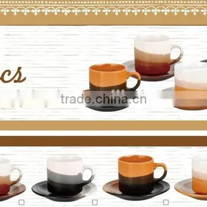 CERAMIC COFFEE CUP AND SAUCER WITH THREE COLOR thumbnail-1