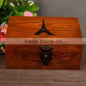 N535 Hot Sell Wooden Storage Box Effel Printing Retro Sundries Holder Box thumbnail-5
