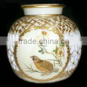 Home Decoration Marble Stone Flower Vase With Beautiful Golden Art Work thumbnail-1