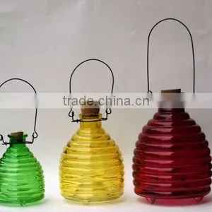 3 Size Hanging Glass Bee Catcher With Cork Stopper, Colored Glass Wasp Trap thumbnail-1
