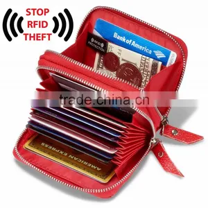 Women's Genuine Leather RFID Secure Spacious Cute Zipper Card Wallet Small Purse thumbnail-1