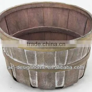 BROWN WASH ROUND BAMBOO CHIP BASKET thumbnail-1
