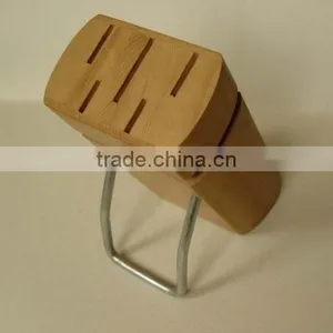 Regular 5- Slots Rubber Wood Knife Block, Stand, Holder, With Metal Foot thumbnail-1