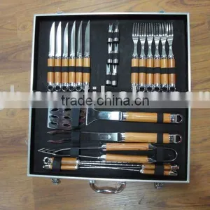 19pcs Stainless Steel Bbq Tool Set With Wooden Handle thumbnail-1