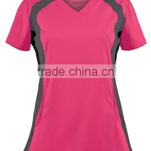 White Cross Scrubs Color Contrast Mixer Side V Neck Stretch Women Doctor Hospital Sport Tops Supplier China thumbnail-1