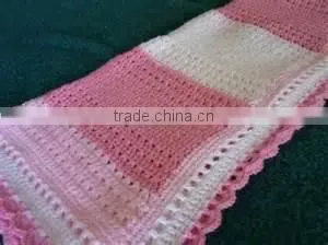 Pink and White Crochet Lace Baby Blanket thumbnail-1