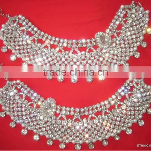 Bridal Silver Crystal Broad Payal ANKLETS Pair Feet Bracelet thumbnail-1