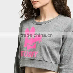 Women Wear Cropped Long Sleeve Crew Neck Sweater for Ladies thumbnail-4