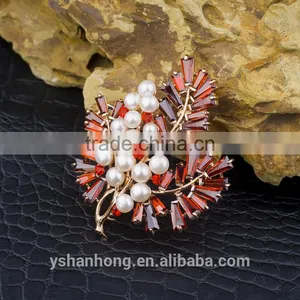 Natural Pearl Inlay Zircon Stone Titanium Steel Drop Snowflake Enamel Glaze Brooch thumbnail-3